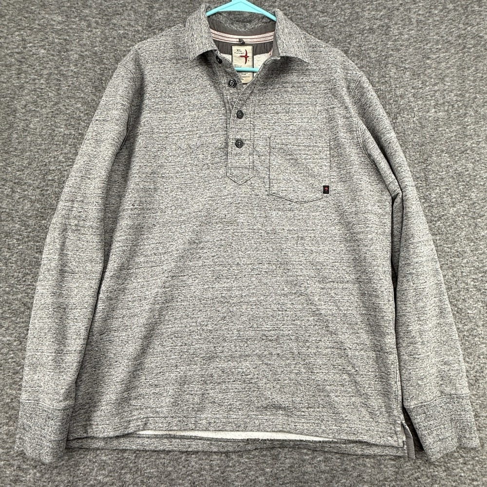 Relwen Mens XL Heather Gray Terry Popover Polo Long Sleeve Pullover Pocket Shirt